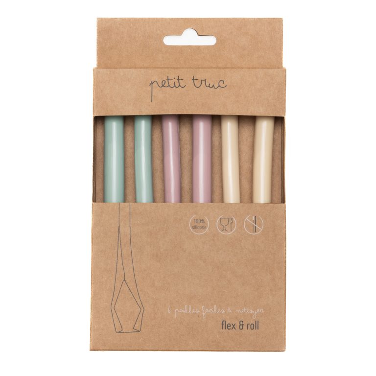 Set of 6 Flex & Roll silicone straws in packaging